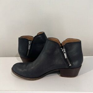 Lucky Brand “burklee” Black Leather Side Zip Ankle Booties 6.5